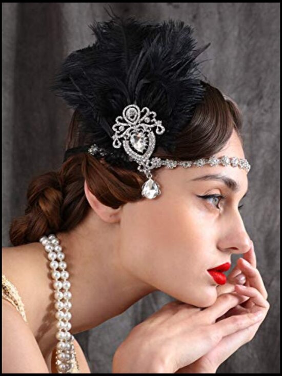 Ostrich Feather Headpiece Crystal Headband Great Gatsby Vintage Flapper Hair main image 4